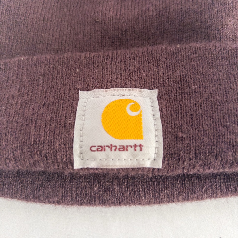 Carhartt Brown Burgundy Cuffed Beanie Hat Made in USA One Size - Picture 4 of 5